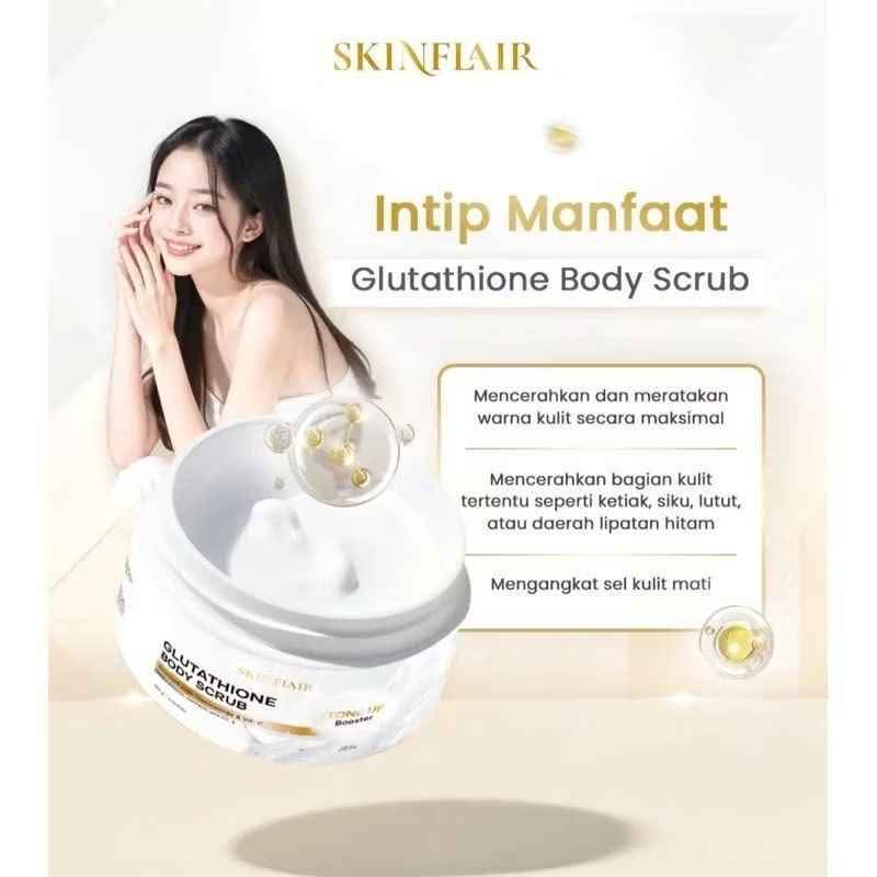 fungsi glutathione untuk wajah Scrub skinflair Manfaat : Mencerahkan Mengangkat sel kulit mati Melembutkan dan melembabkan kulit Brand:Metabolic Maintenance