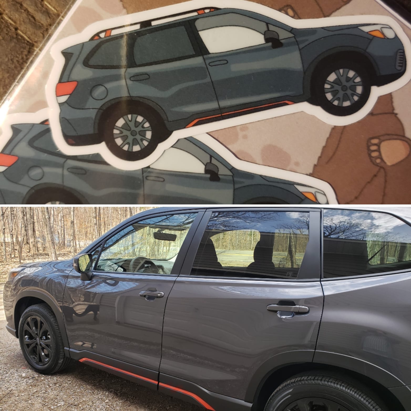 Subaru Forester owner receives magnetite grey mini Subie sport decals