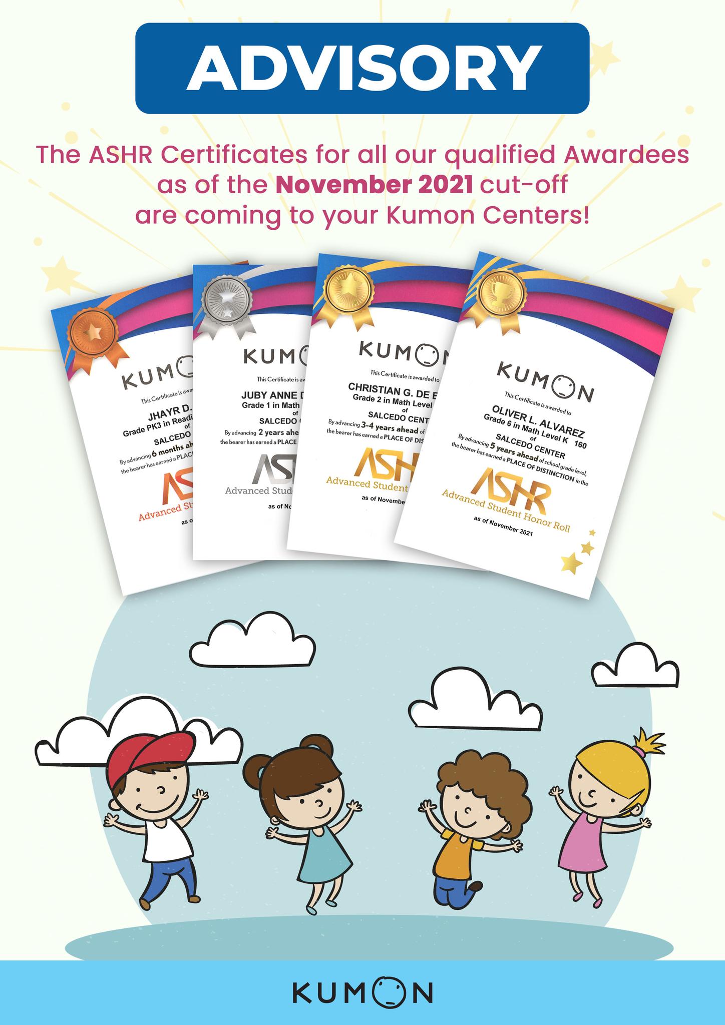 Kumon - Good news to all ASHR qualifiers! The certificates for the ...