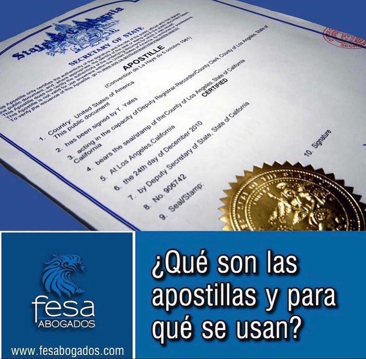 Fesa Abogados - 📌Una apostilla es una certificación que se...