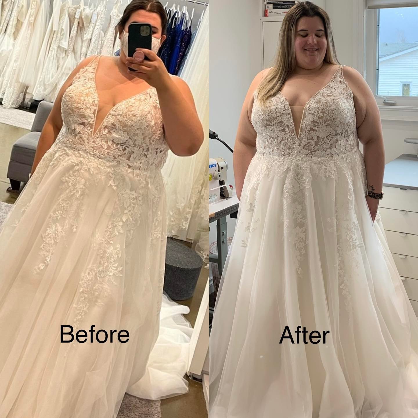 adding beading to wedding dress before and after My bride Melissa On her bodice I made it lay smoothly by lots of boning also we reduced princess seam curve for more natural look. I also changed the Select Jacket and Vest Size:EU54/US44 Delicate Trails of Beaded hand block printed Alba Maxi Dress -