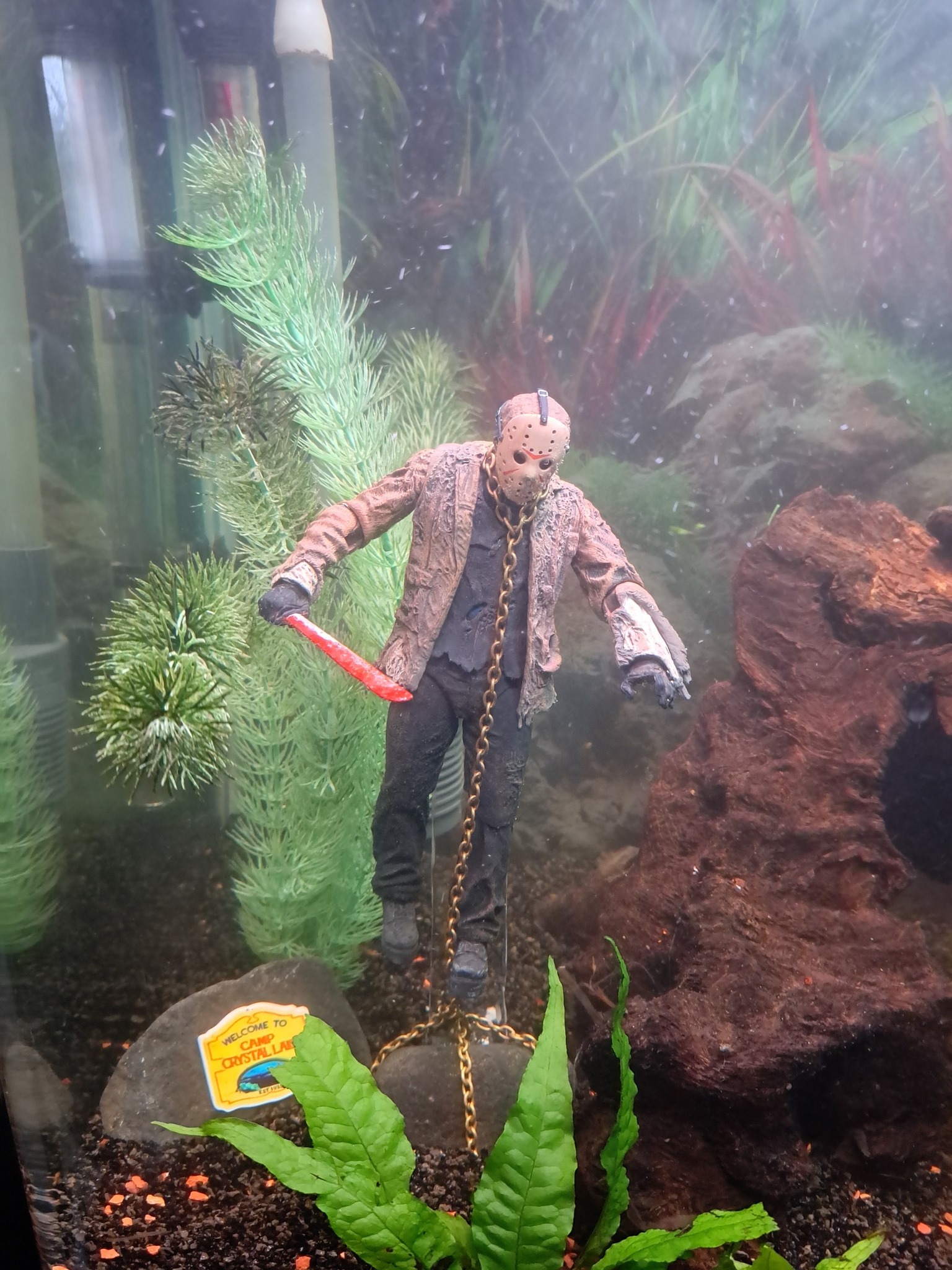 fish tank accessories jason voorhees Underwater Resin Lamp  ResinViet Gidenfly Friday 13th Water Lamp,