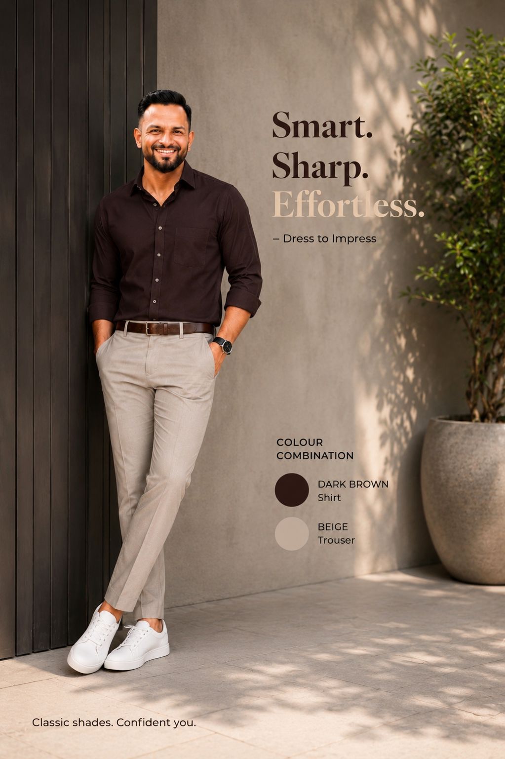 dark brown colour combination dress Smart. Sharp. Effort ess. -DresstoImpress to Impress COLOUR COMBINATION DARKBROWN Shirt BEIGE Trouser Classic Classic shades. Confident you Size:US12/UK16 Available sizes and colors fabric:Lace Back cleavage? This can