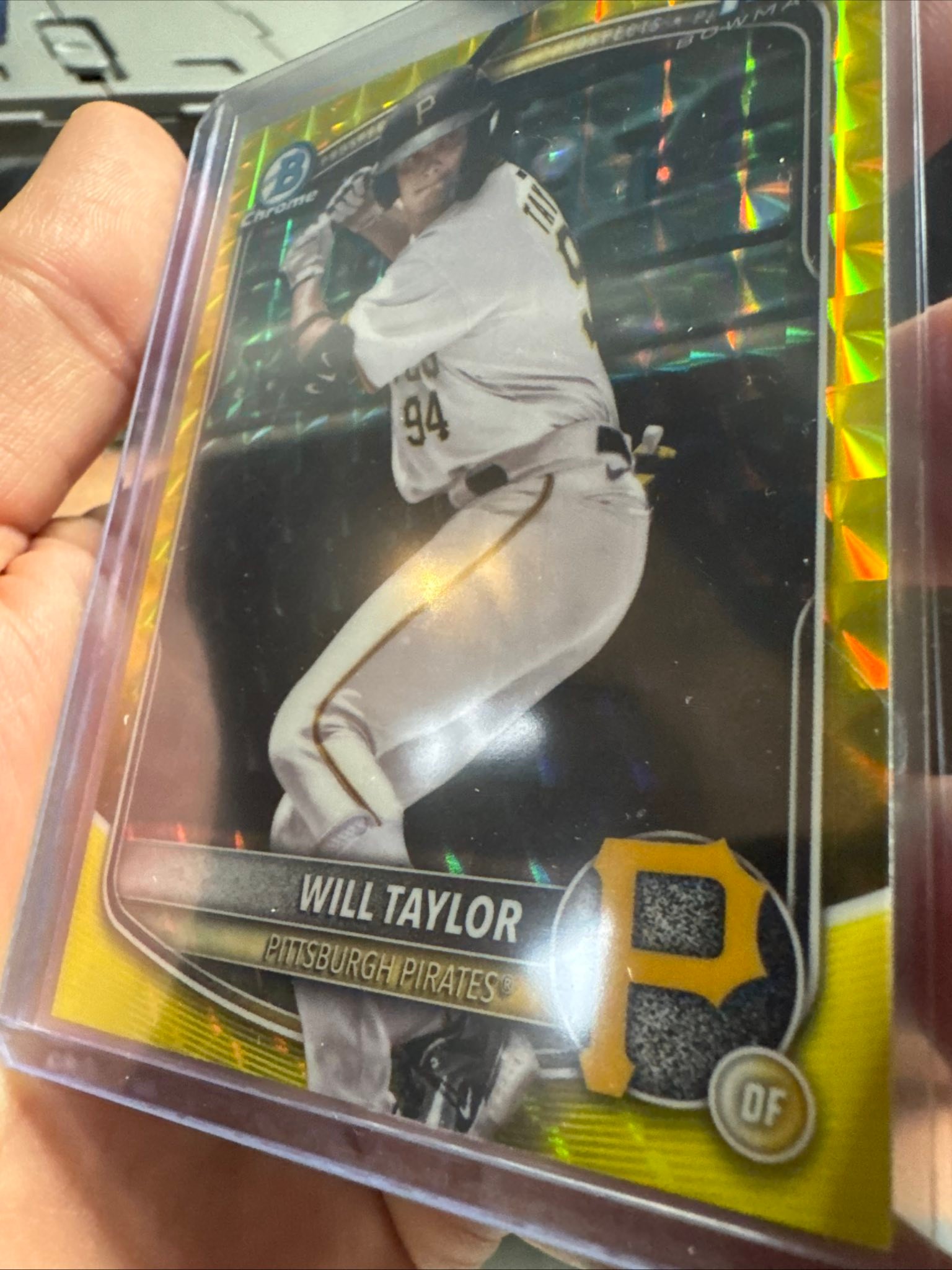 A Yellow Geometric Refractor /75 out of 2025 Bowman Chrome with no 