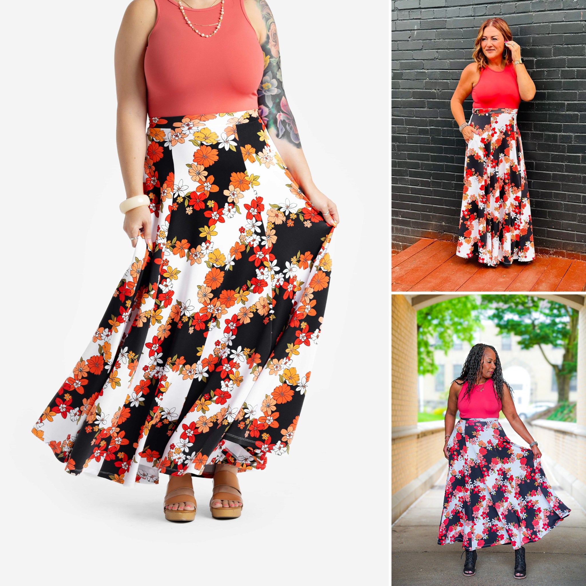 Victoria paneled maxi skirt with luxurious fabric and hidden pockets