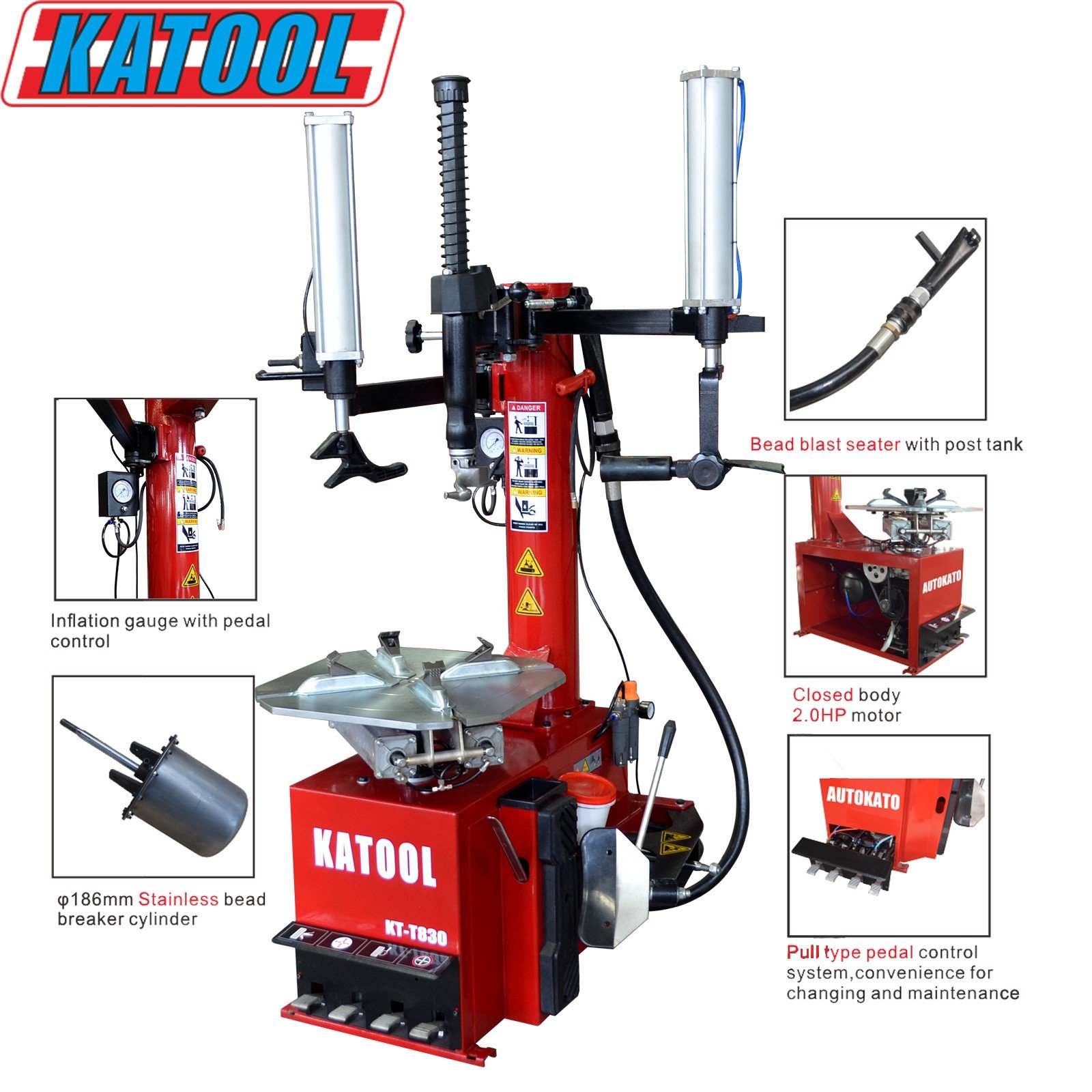 KT-T850 Tilt Back Tire Changer Machine with 2.0HP Bead Blaster Motor