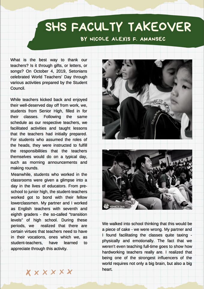 Seton Notes - In celebration of World Teachers’ Day, the...