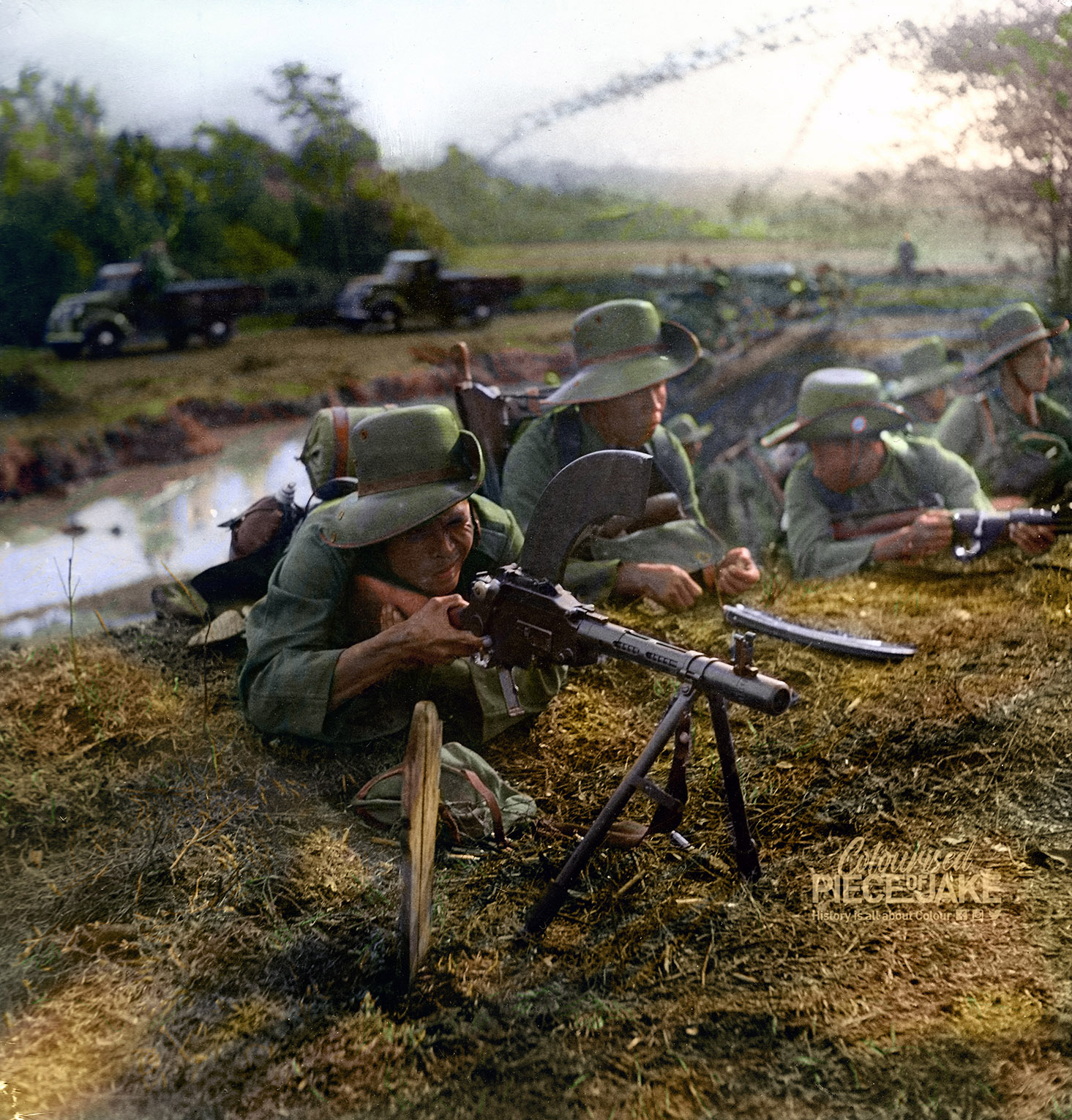 British - KNIL soldiers, armed with a short-barreled #Danish #Madsen ...