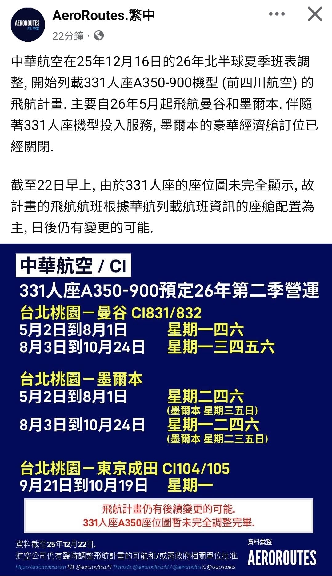 高雄機場航空器資訊交流 | 華航開始列載331人的A350-900，意味著四川航空退租的部份A350-900將會由華航租賃，首隻A350 ...
