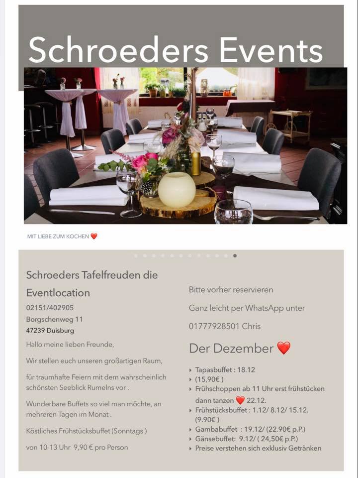 Schroeders Tafelfreuden Beitrage Duisburg Speisekarte