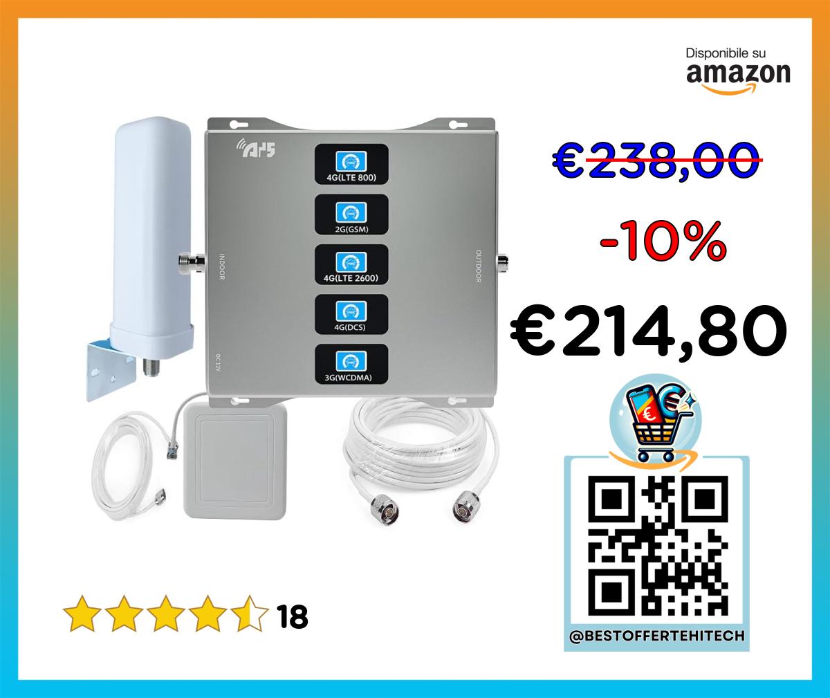 Booster Segnale Cellulare Amplificatore Segnale GSM 4G/3G/2G - Band 1/8/20 Per Interni Miglioratore Rete Mobile - 3