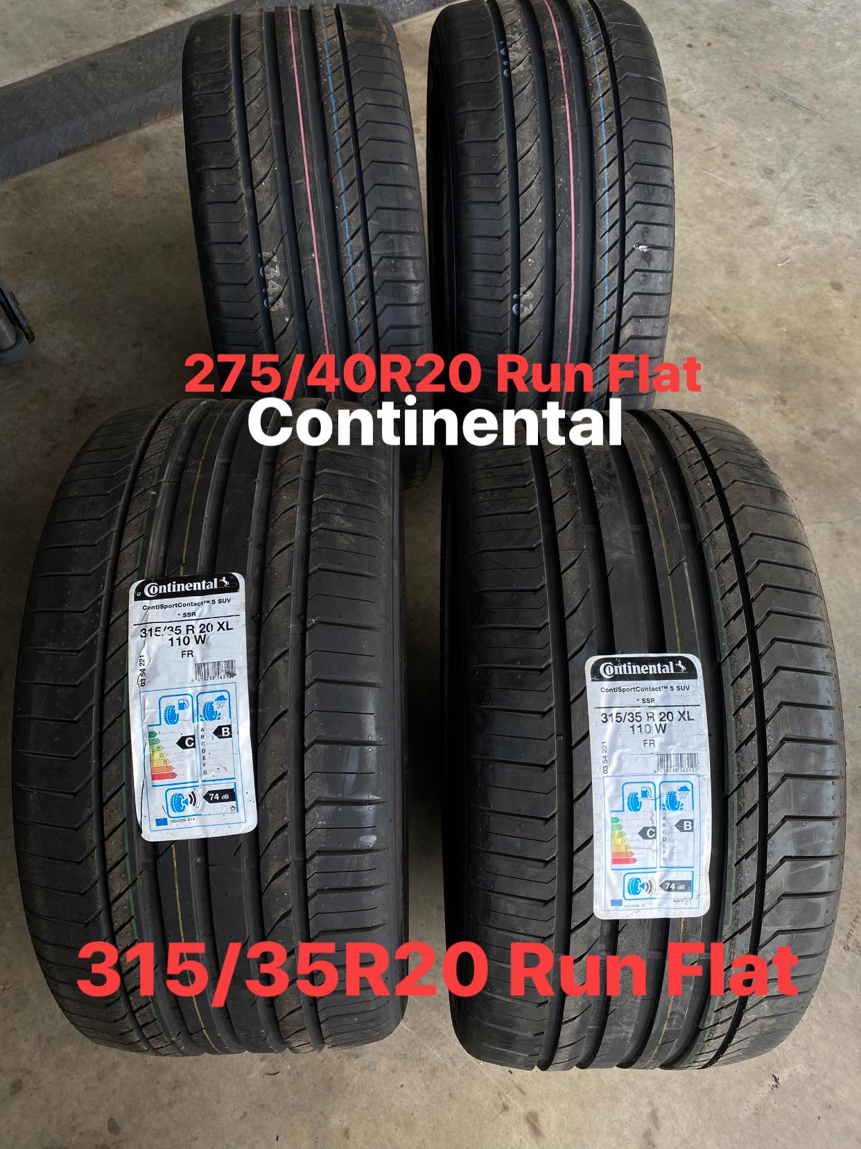 275/40R20 Continental Run Flat 315/35R20 Continental Run Flat