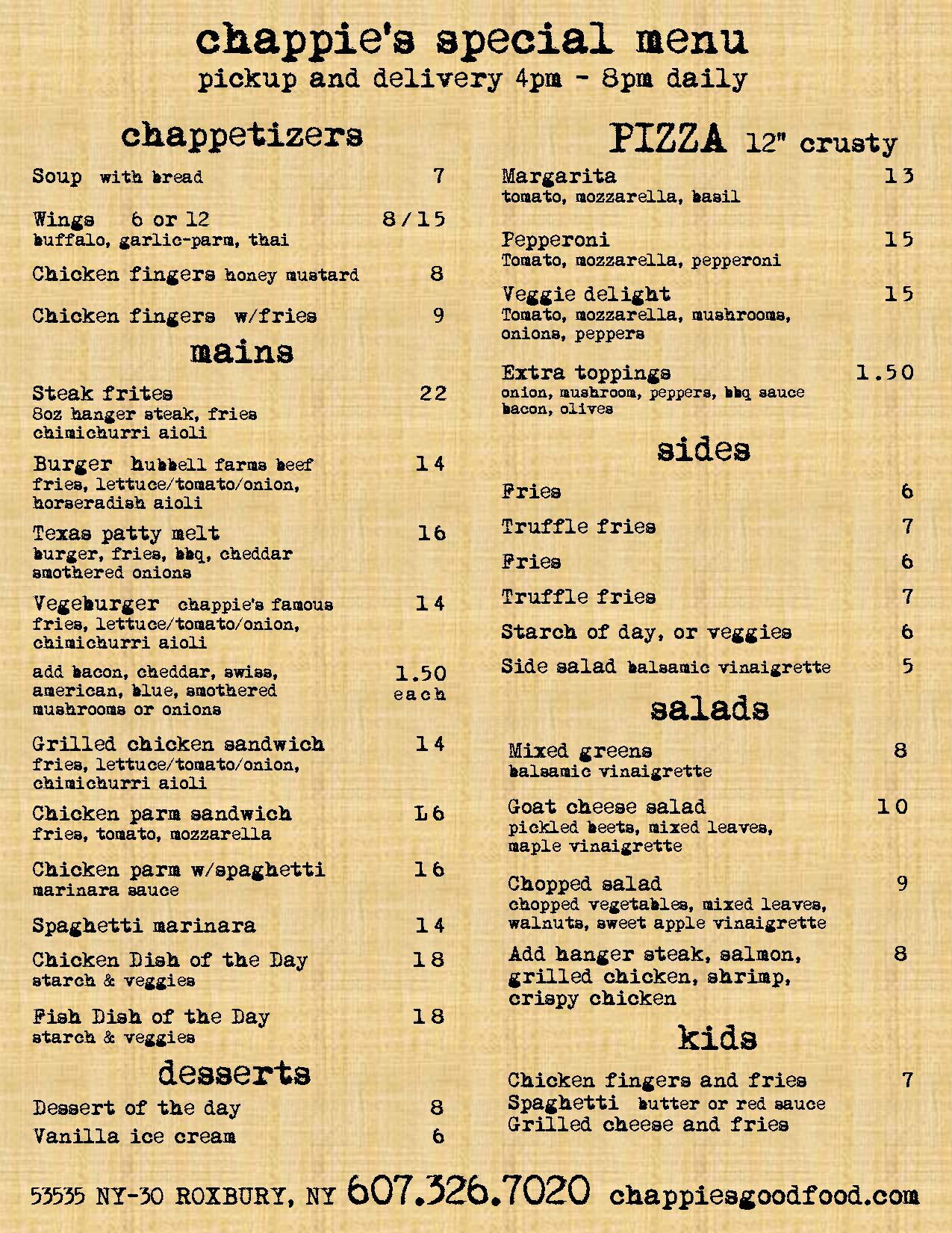 Chappie's - The all new Chappie's Pickup and Delivery Menu... | Facebook