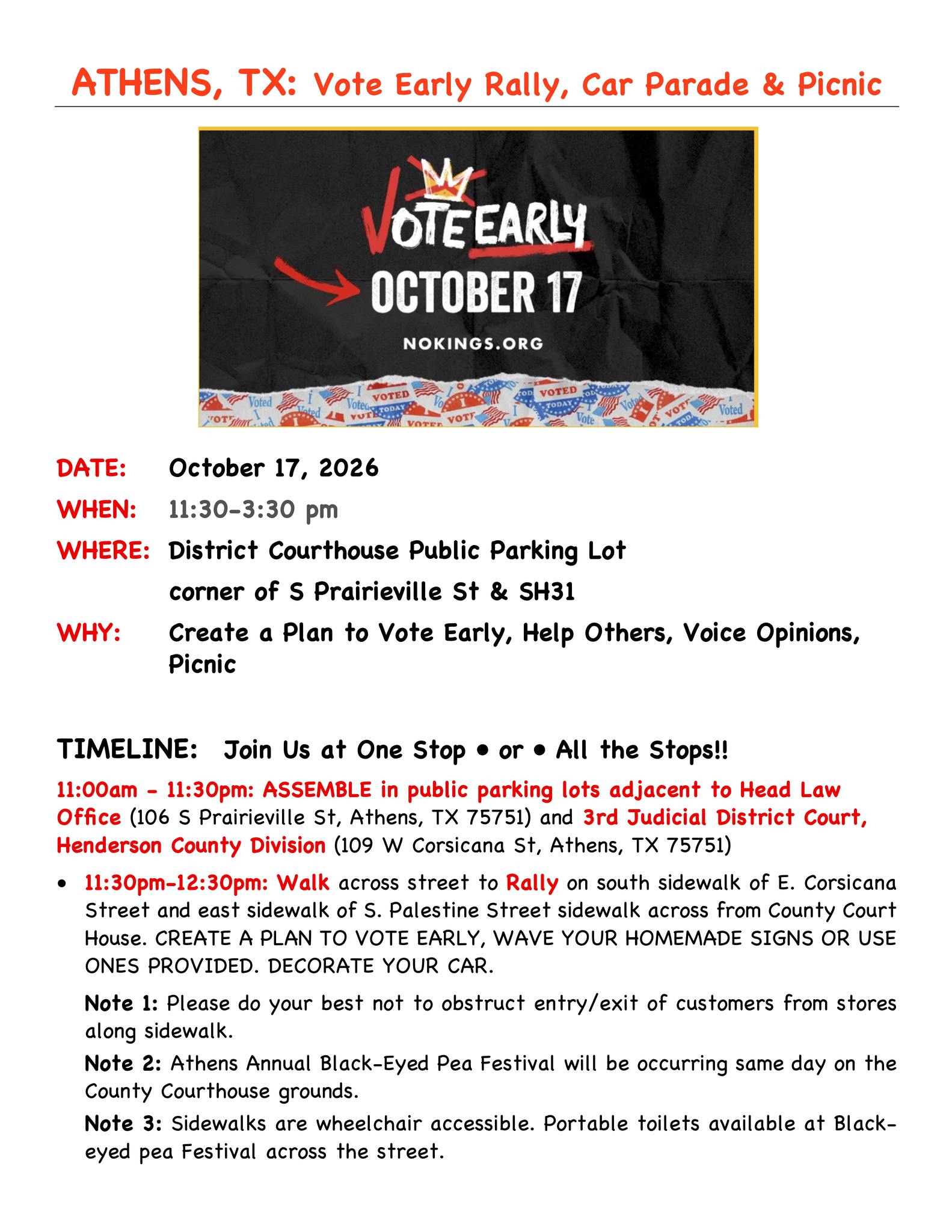 NO KINGS VOTE EARLY RALLY - ATHENS/TRINIDAD, TX