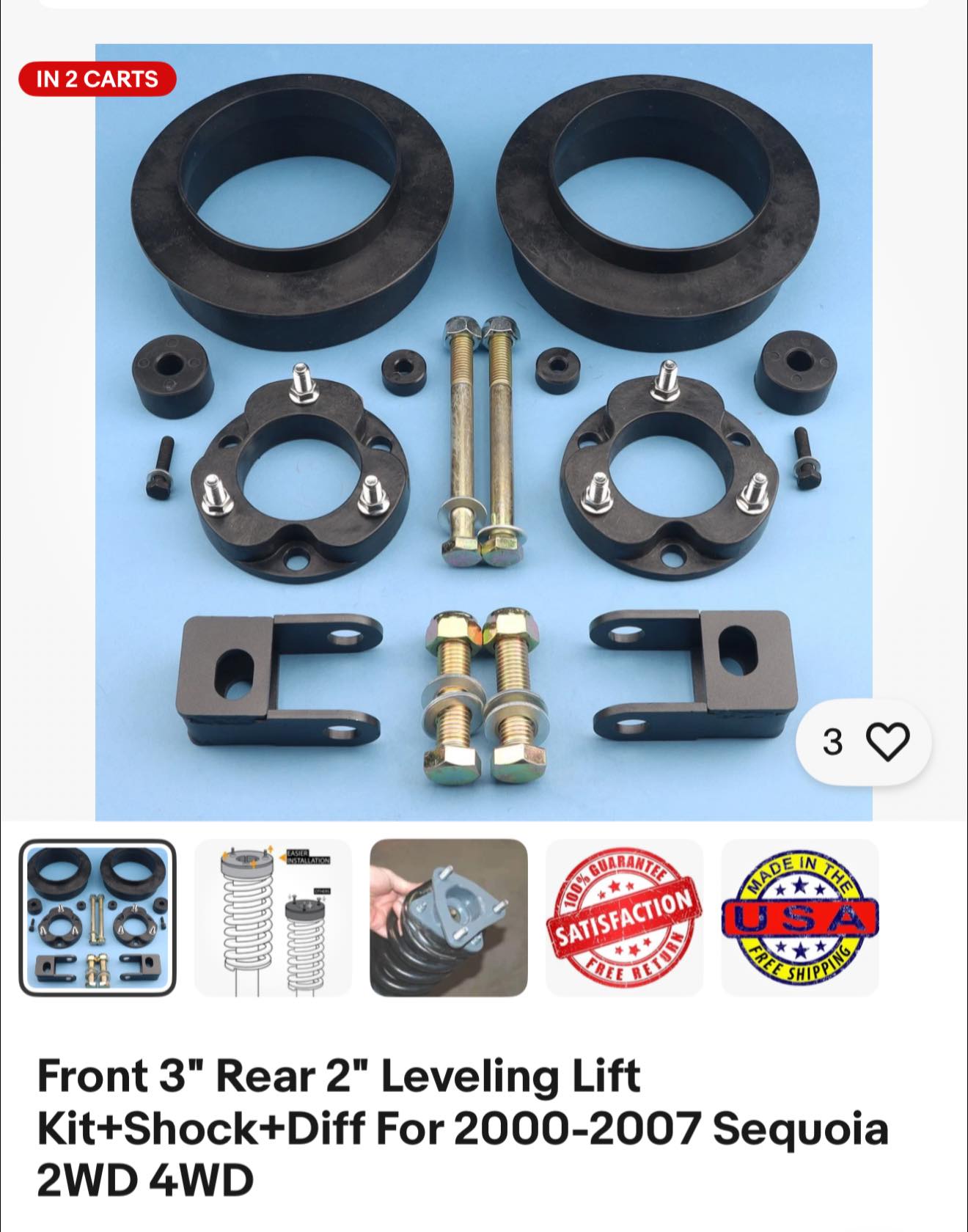 1-Inch Front Strut Spacers – Fits 2000-2007 Toyota Sequoia 2WD/4WD – Set Of 2 6 thumbnail image