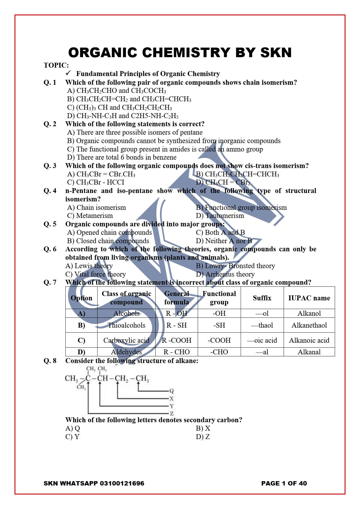 Organic Chemistry Nomenclature Practice Worksheet SKN SKN ORGANIC