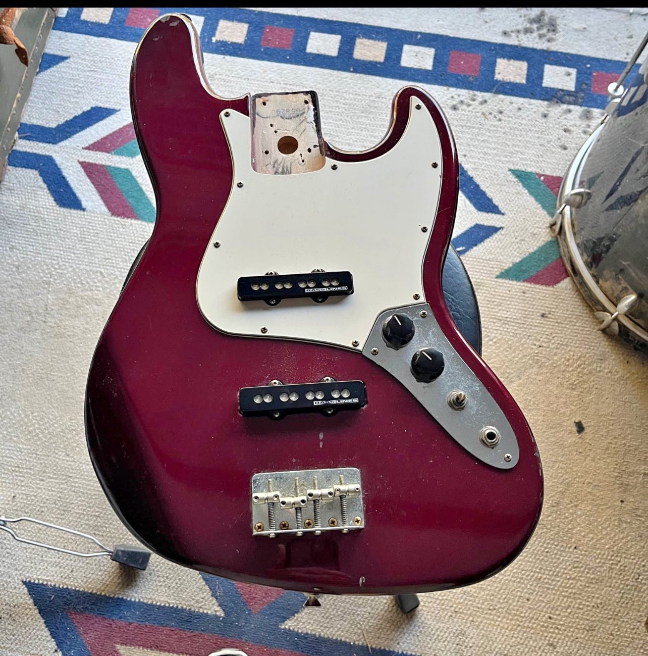 Builder's '95-96 Mexican Jazz bass in wine red metallic
