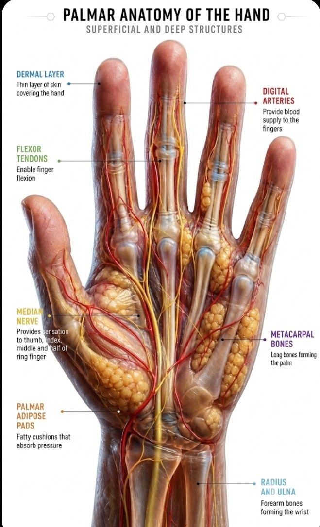 Human hand internal structure and anatomy