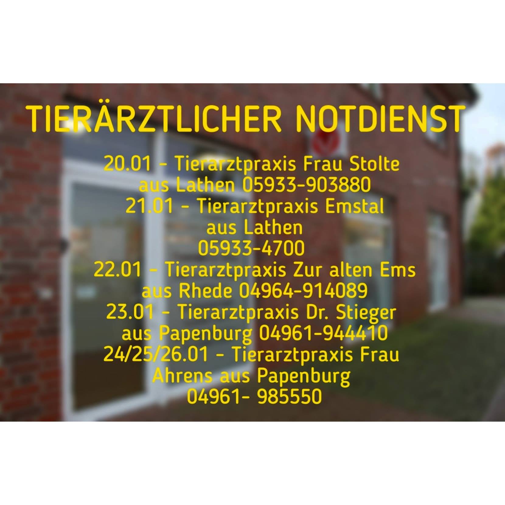 Welcher Tierarzt hat Notdienst? Wo ist dieser zu finden im Notfall? Wo