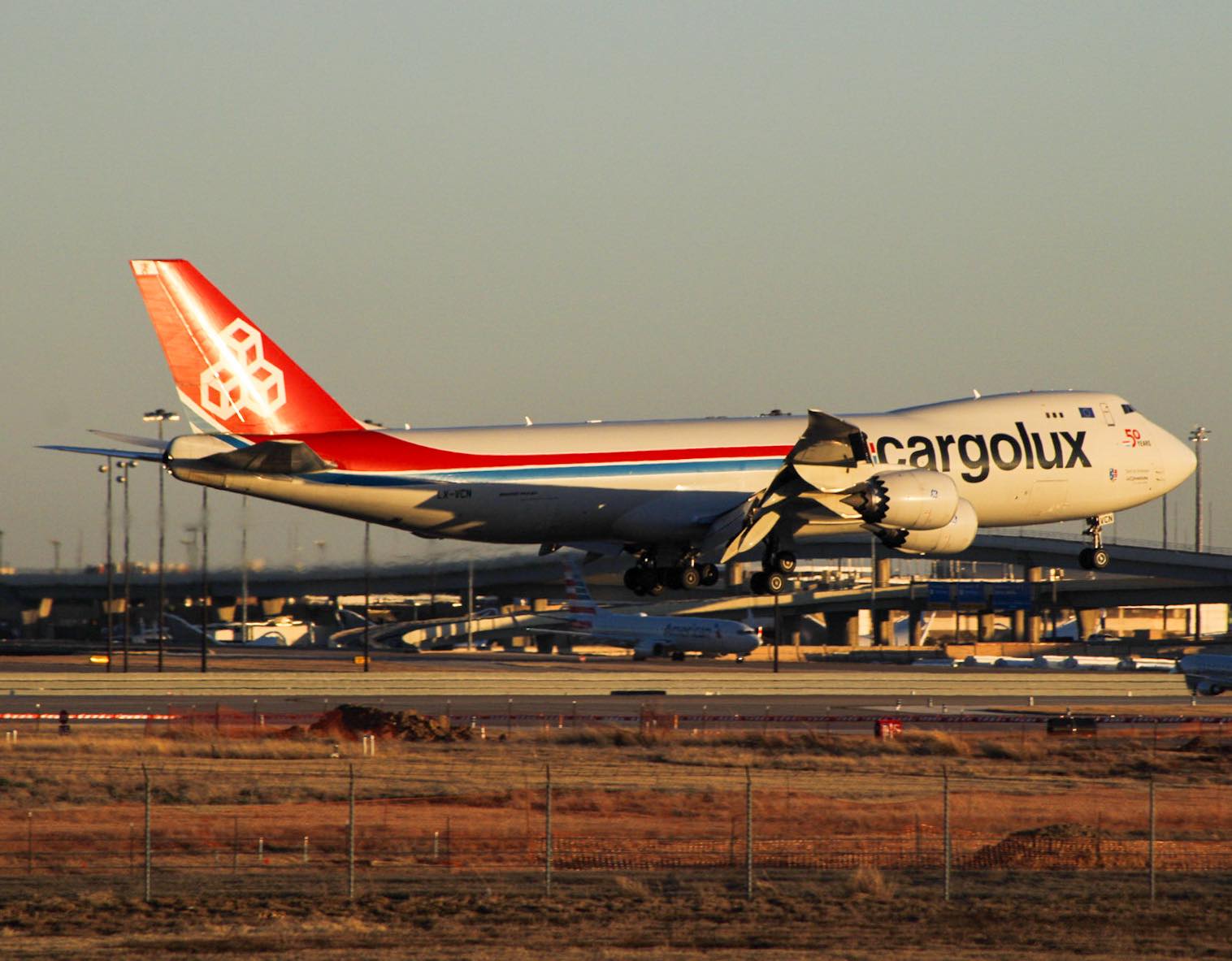 Cargolux Boeing 747-8F in 50 years livery arrives in Bangor, ME
