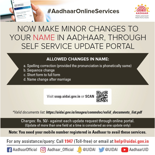 Aadhaar - #AadhaarOnlineServices Now you can update your name in your ...