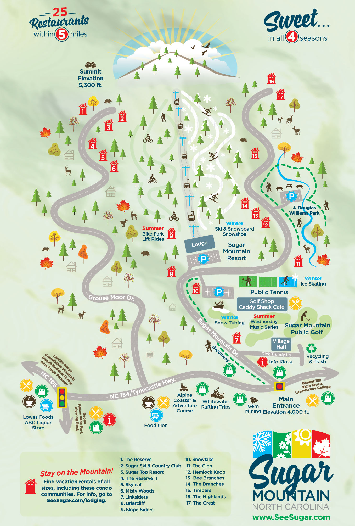 Use our illustrated map of the... - See Sugar Mountain, NC