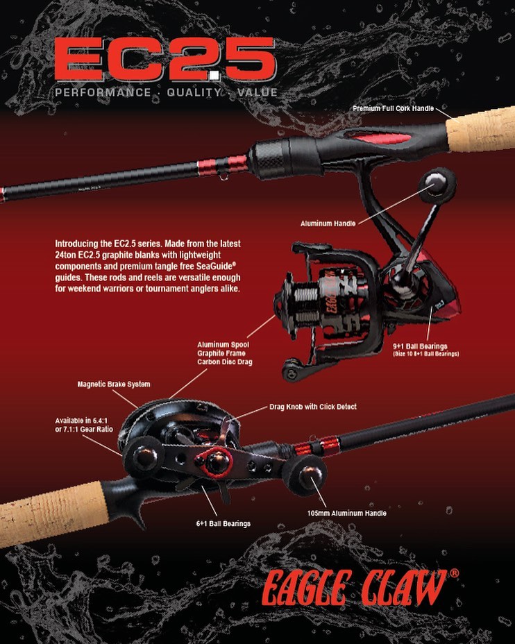 eagle claw ec 2.5 spinning combo Brave Eagle 5' Medium Moderate Carded The rod is made from lightweight but durable fiberglass with wired framed ceramic guides and a cork/EVA handle Eagle Claw Pack-It Spin Combo
