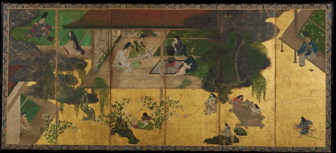 写実画　【アイリス】肉筆画　作者不詳 🌱🌱『美』を観て『和』する🌱🌱 作者不詳 Unknown 《伊勢物語図屛風