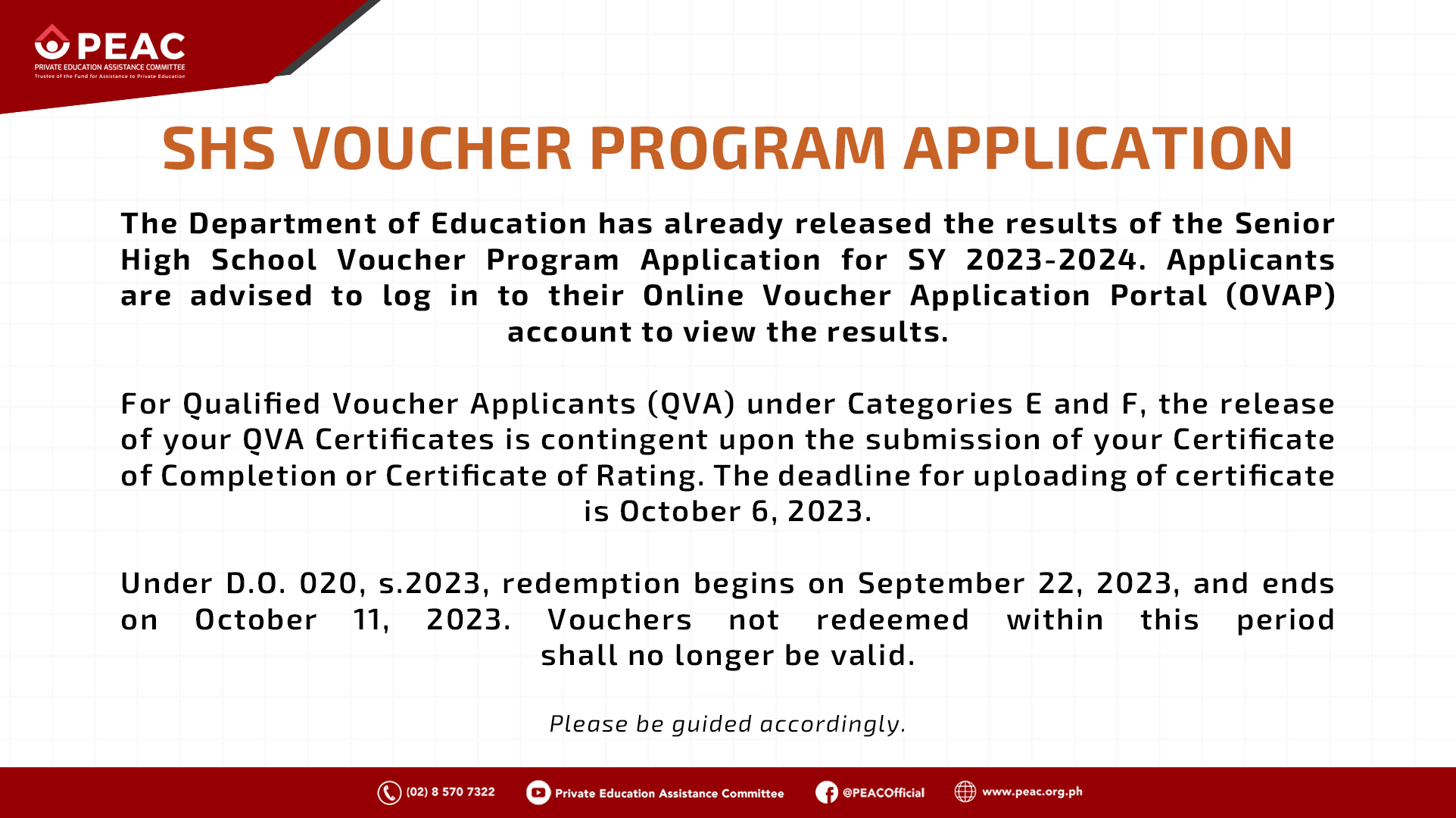 Private - The results for the SHS Voucher Program Application for SY ...