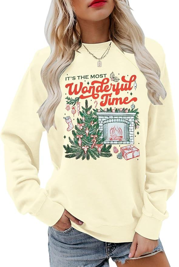 Women's Funny Christmas T-Shirt - "It's The Most Wonderful Time Of The Year" Print With Plaid Tree