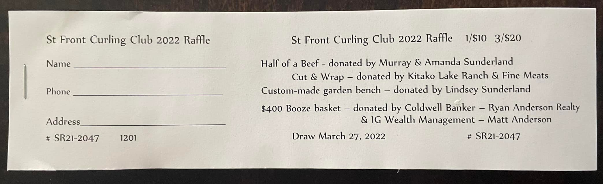 2022 Raffle tickets available now... - St. Front Curling Club | Facebook