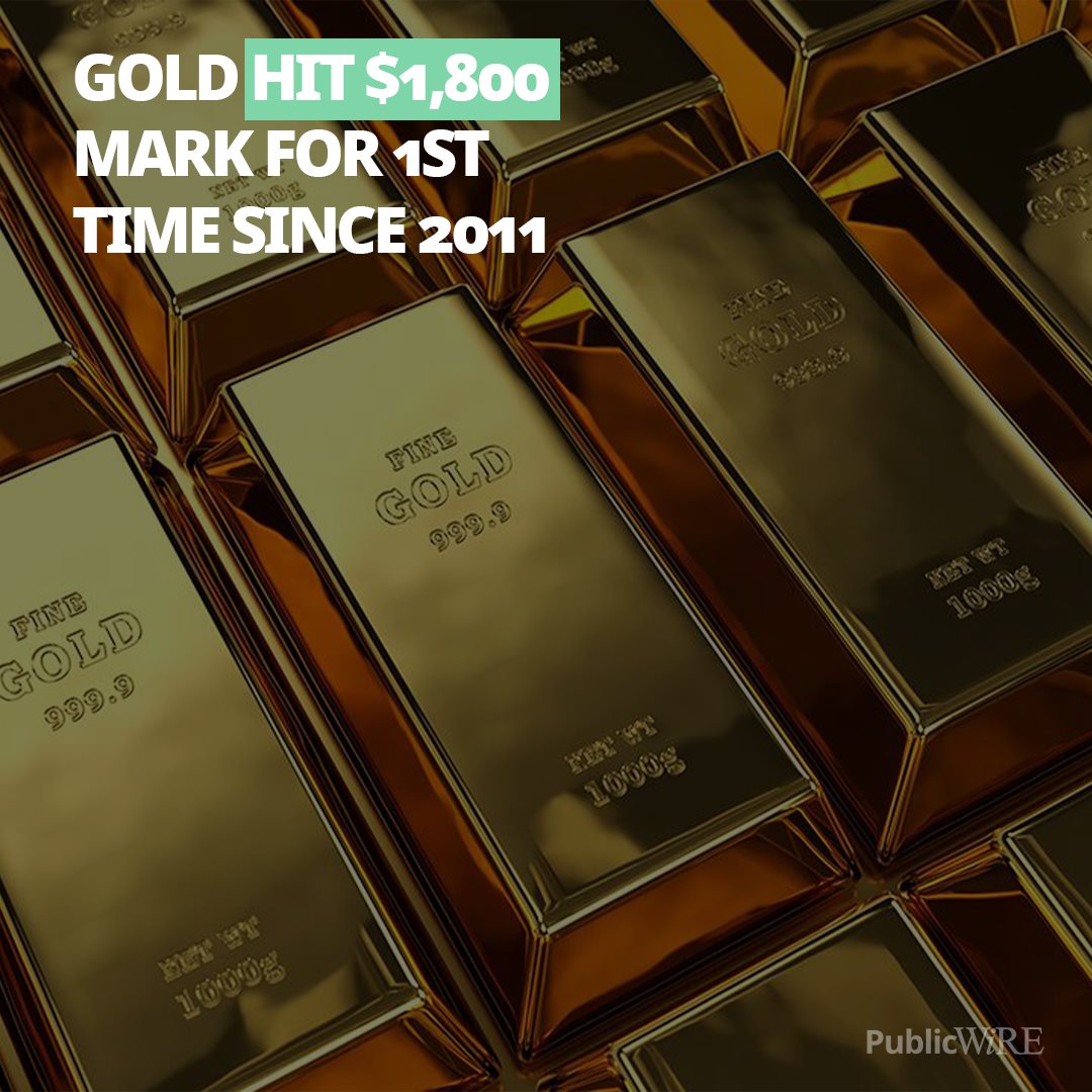 PublicWire - Gold prices hit the $1,800 mark for the first...