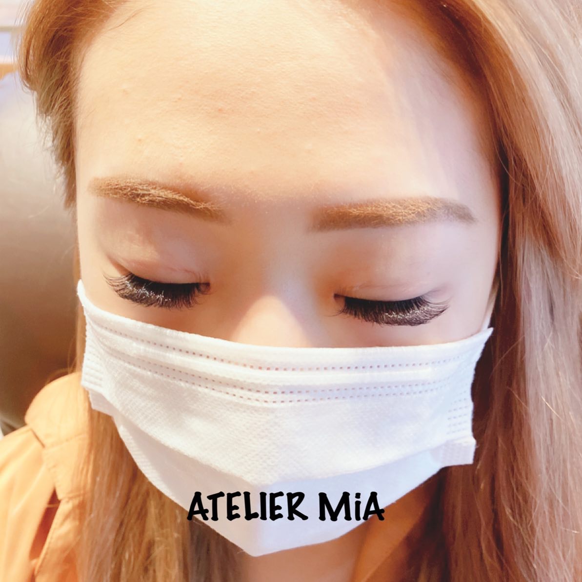 相模大野の 美容室 マツエク ネイル アトリエ ミイア マスクにはマツエク必須 目を閉じてる時 存在感が出て可愛いです フラットマットラッシュ 目尻長め 相模大野 町田 まつエク まつエクデザイン ボリュームラッシュ マスクメイク マスク