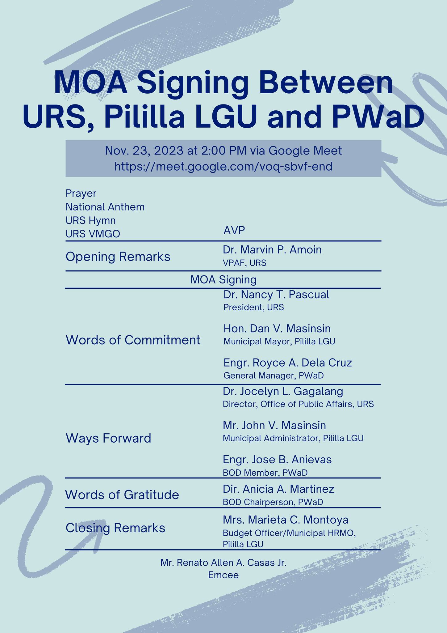 LOOK: MOA signing between University... - URS Local Linkages | Facebook