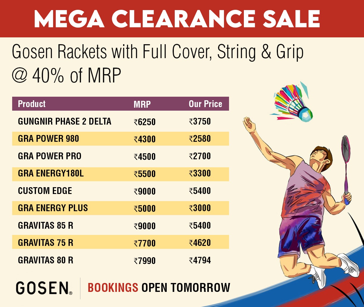 Badminton lover - Mega Clearance Sale on Gosen Rackets with Full Cover ...