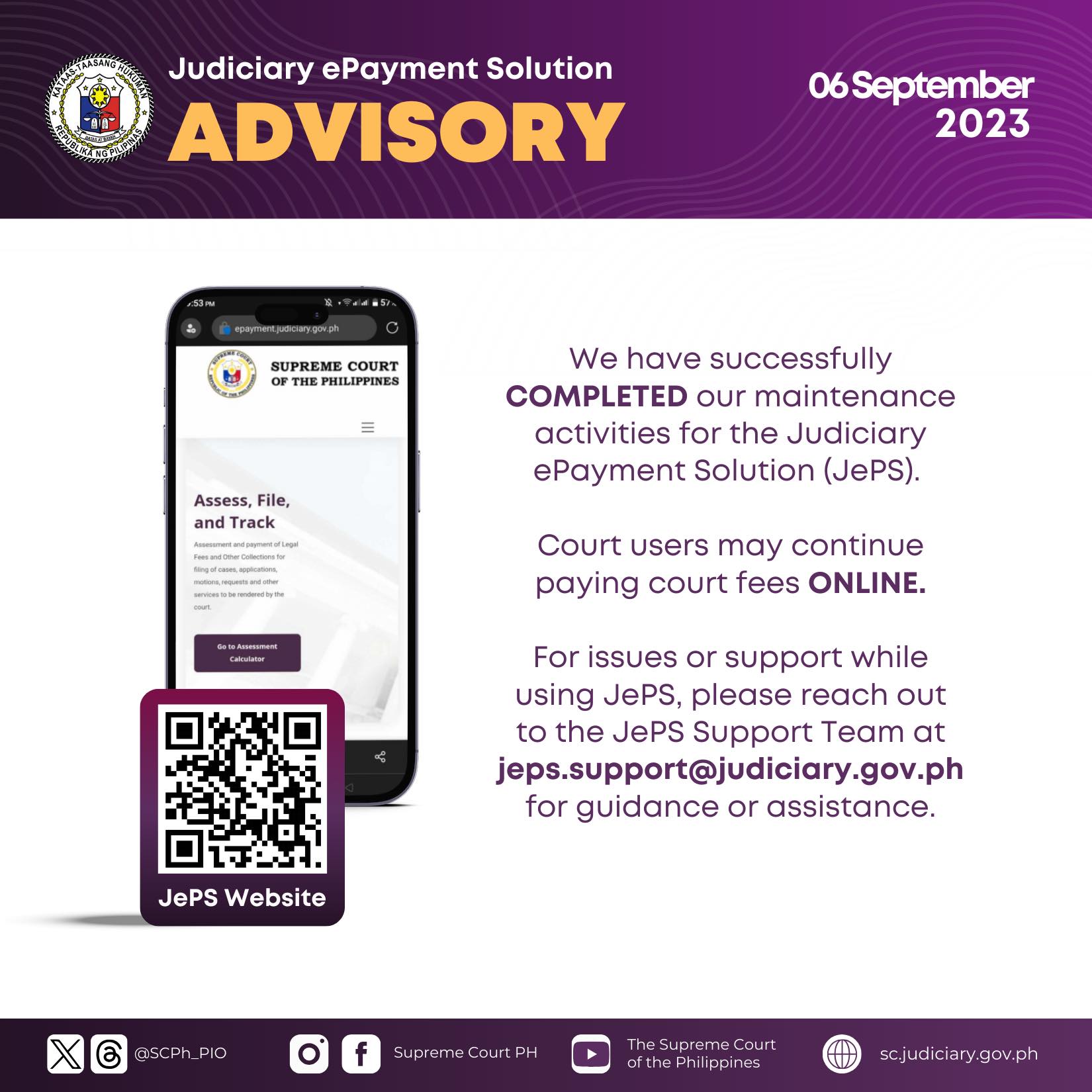 📢 JePS Advisory: We have successfully... - Supreme Court PH | Facebook