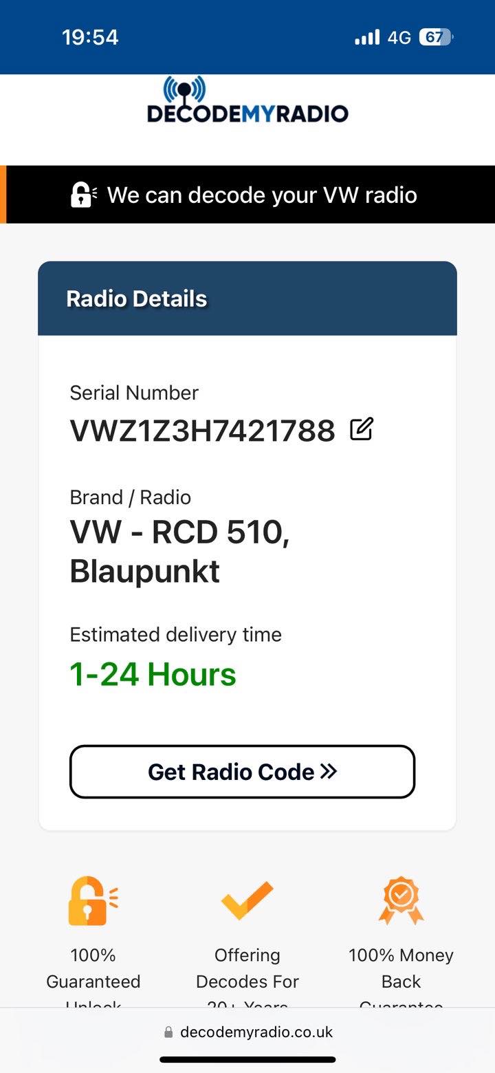 VW RCD 510 Radio Code Generator - Radio Codes Calculator