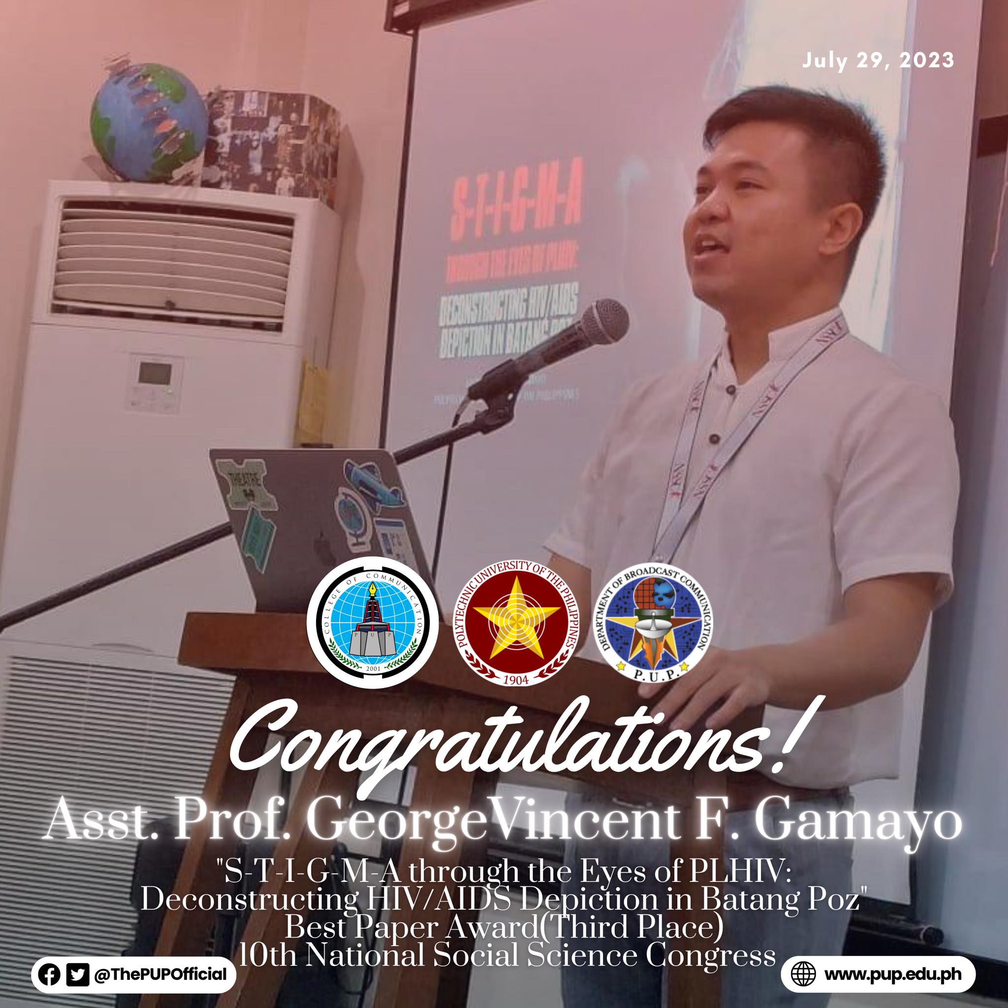 PUP - Congratulations, Asst. Prof. George Vincent F. Gamayo! 👏👏👏🥉🥉🥉 His ...