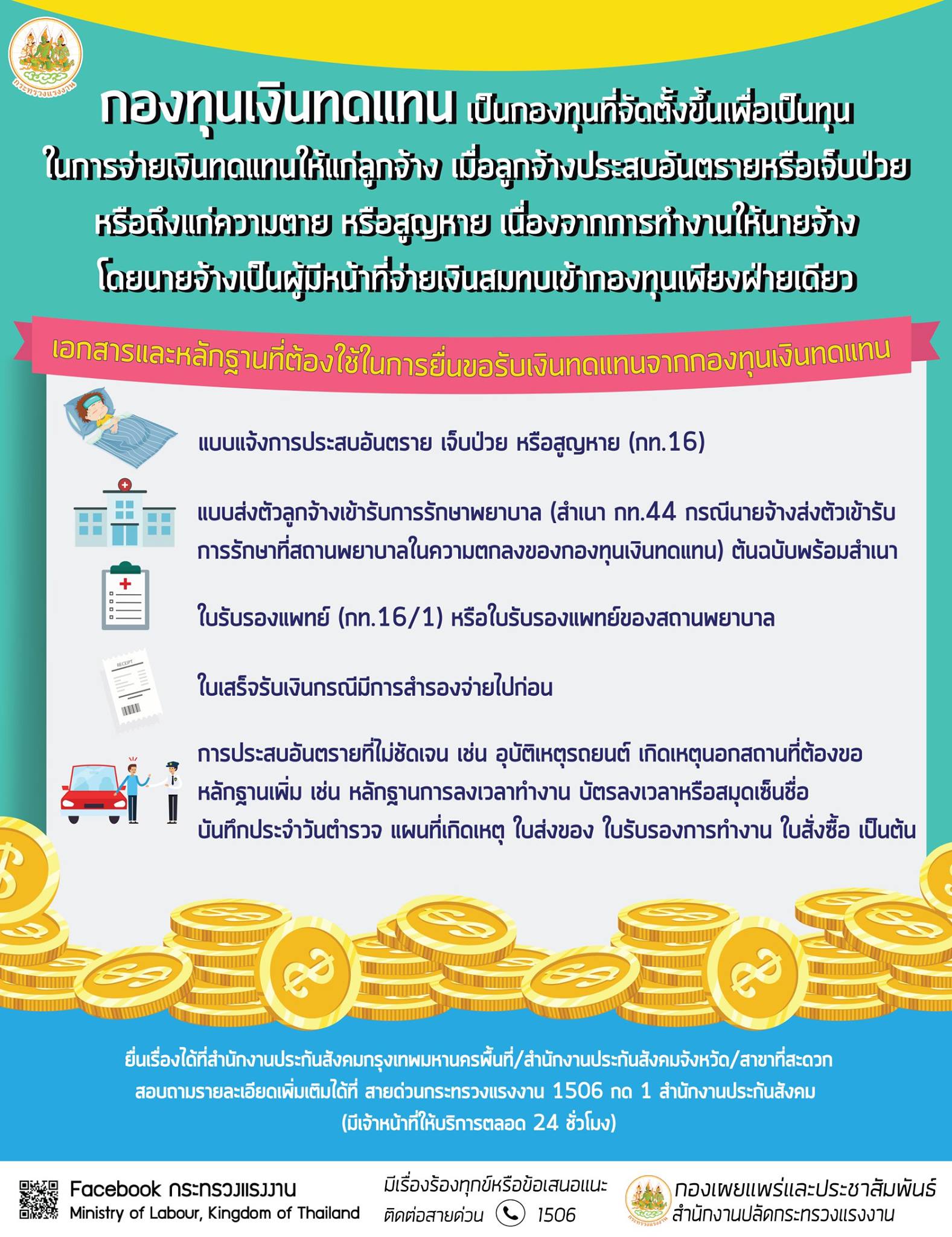 กระทรวงแรงงาน - กองทุนเงินทดแทน เป็นกองทุนที่จัดตั้งขึ้นเพื่อเป็นทุนใน ...