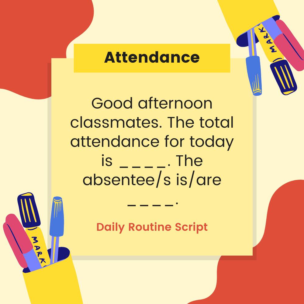 Teacher Wrenea - Sample script for daily routine.