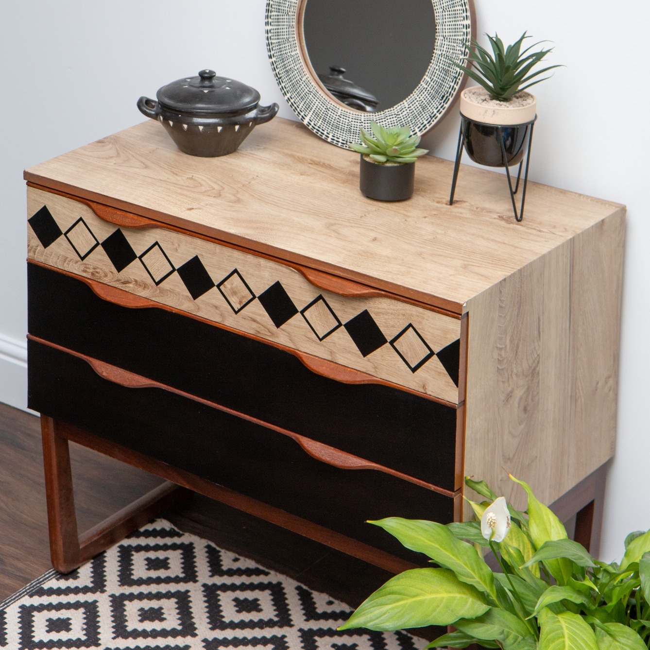 diy bohemian dresser Let's update a wood in a Boho style Savanna Corset Bodice Mini 1970s Dress Size:dress size pants40
