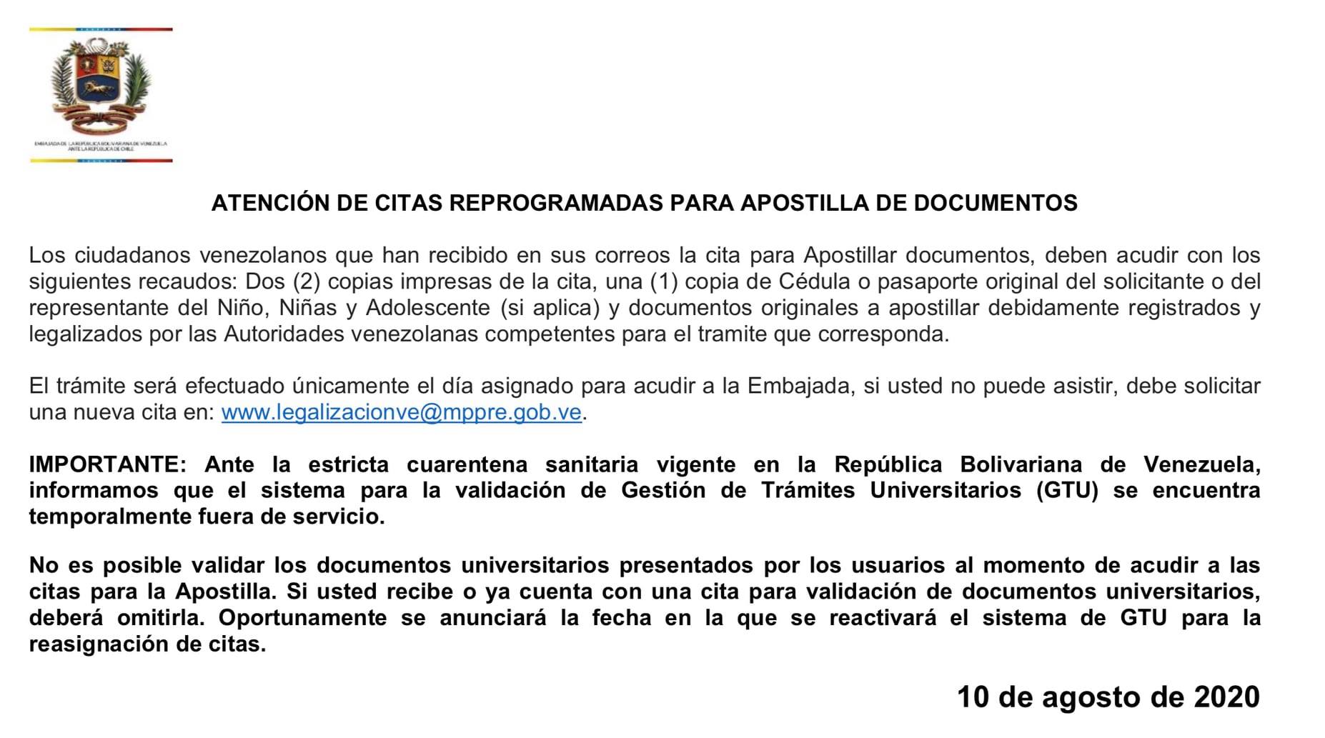 #Importante | Sobre citas reprogramadas para apostilla de... - Embajada ...