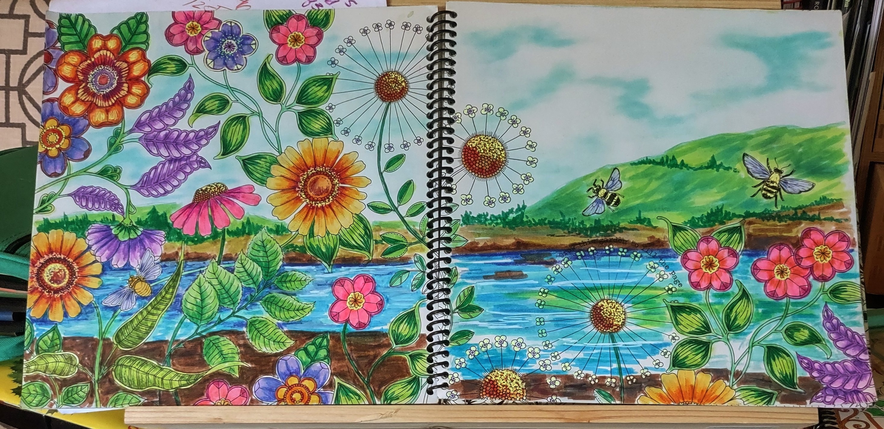 From Secret Garden by Johanna Basford watercolor markers base then