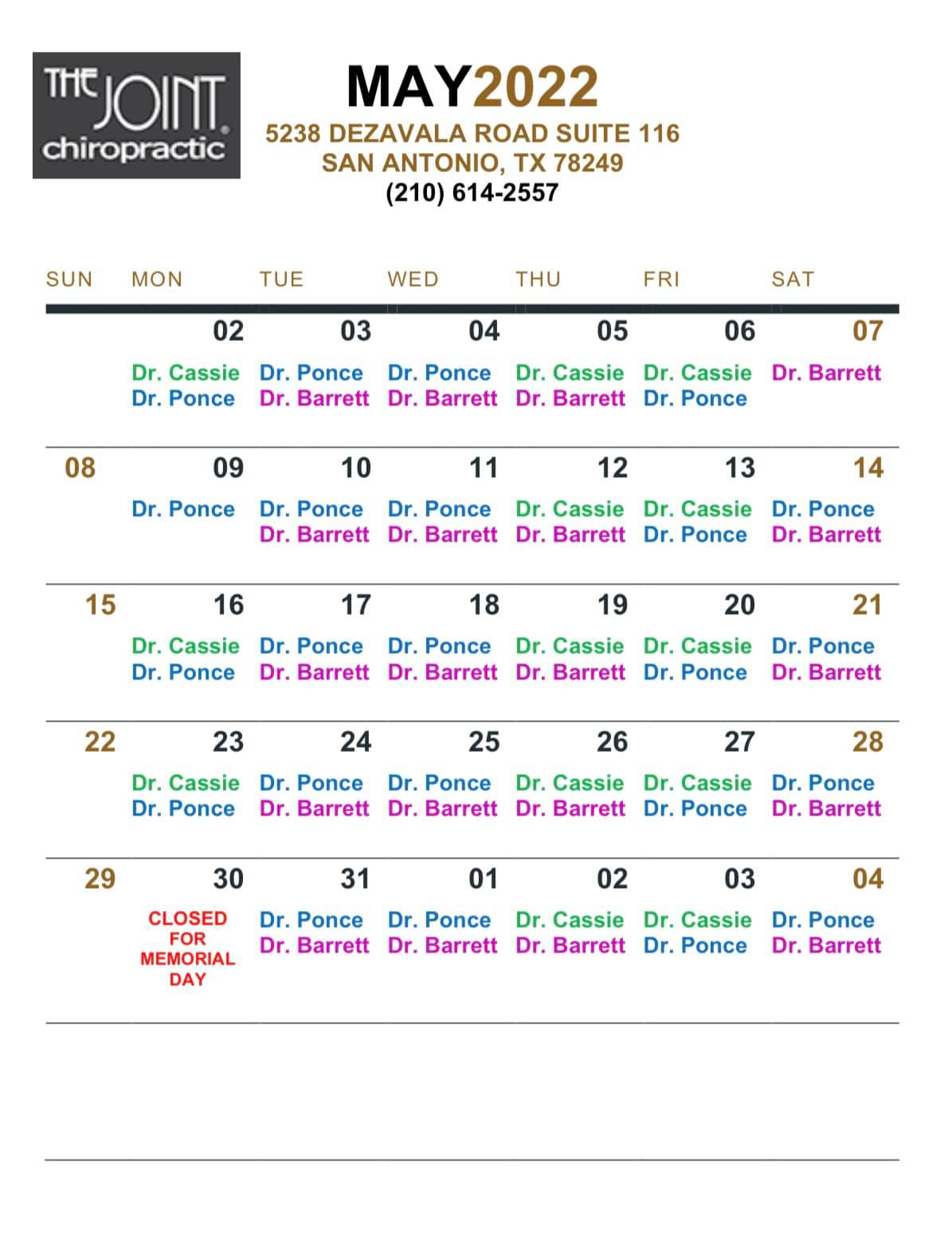 Here is our Doctor's Schedule for... - The Joint Chiropractic