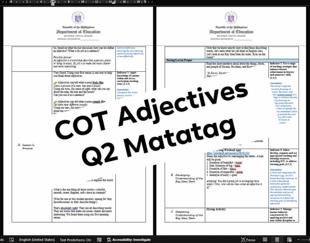 DEPED TEACHERS UNITED | COT Grade 1 3rd Quarter lesson plan download ...