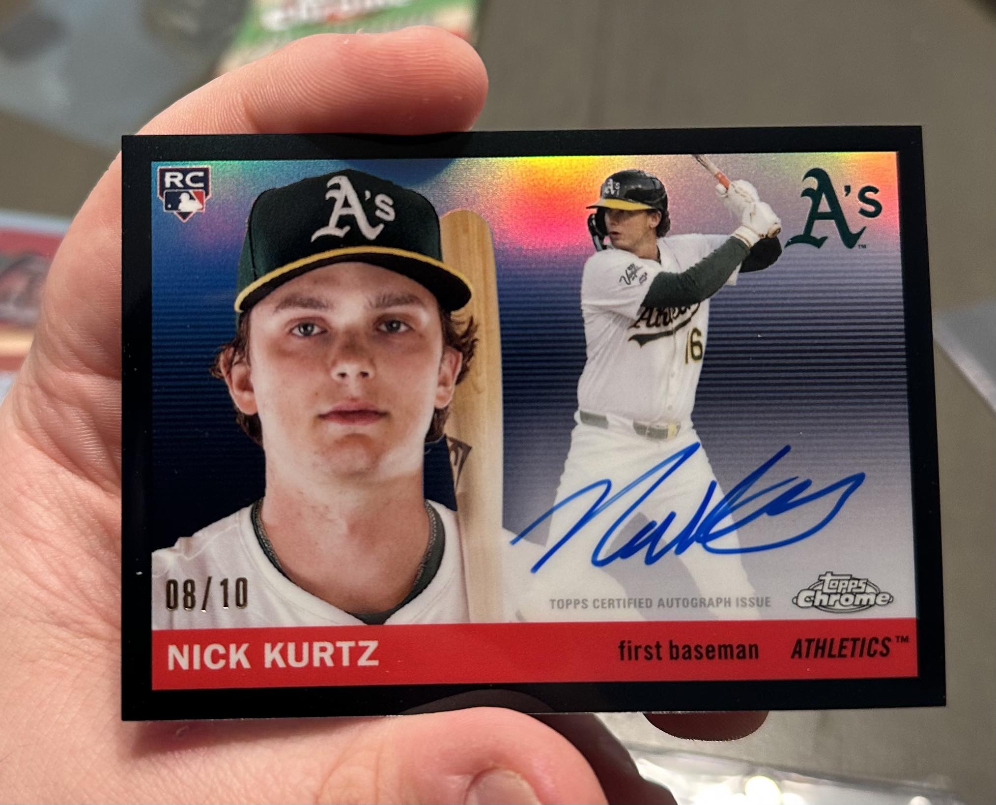 Pulling Nick Kurtz autographed baseball card