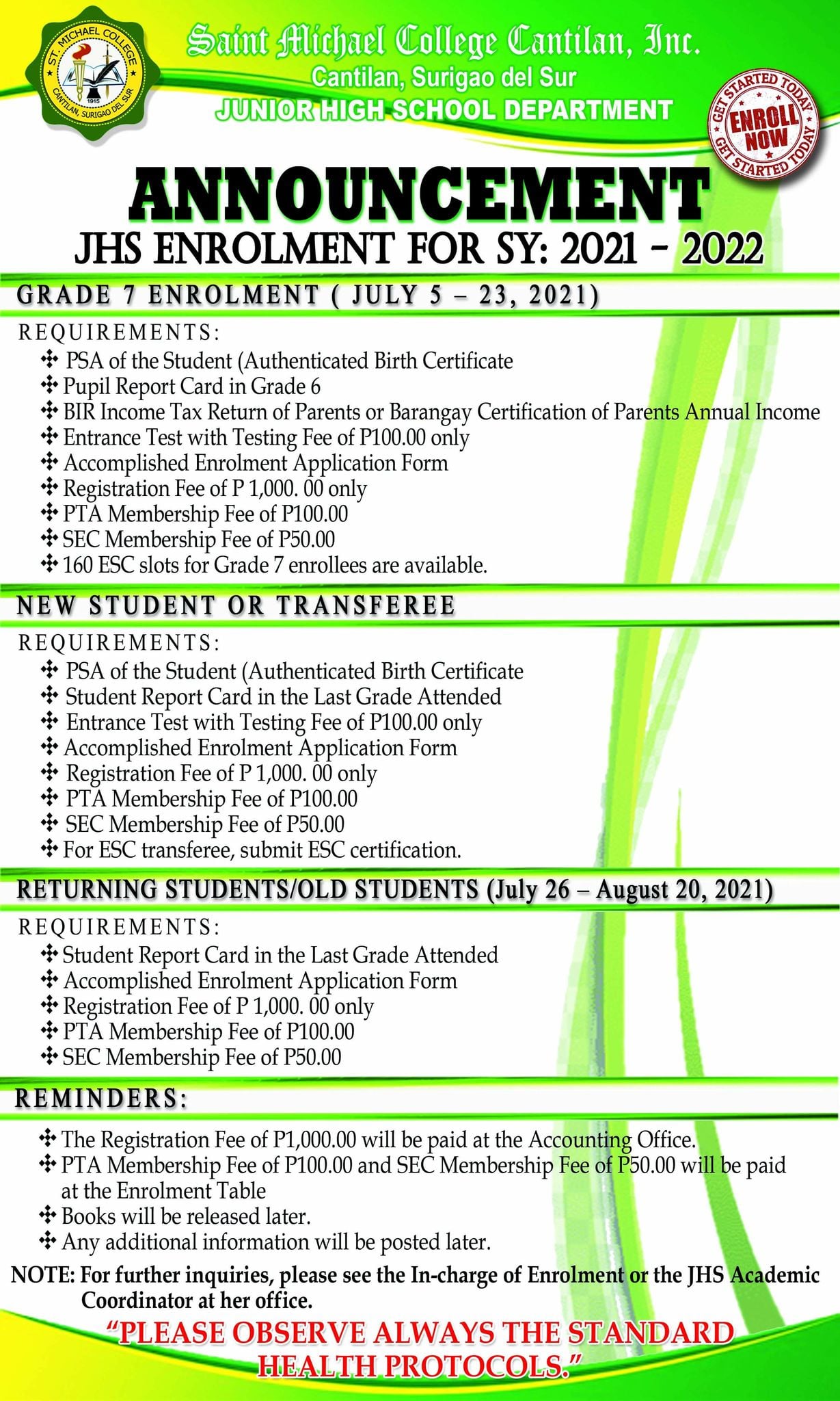 ATTENTION!!! Junior High School Enrolment for Academic Year 2021 - 2022 ...