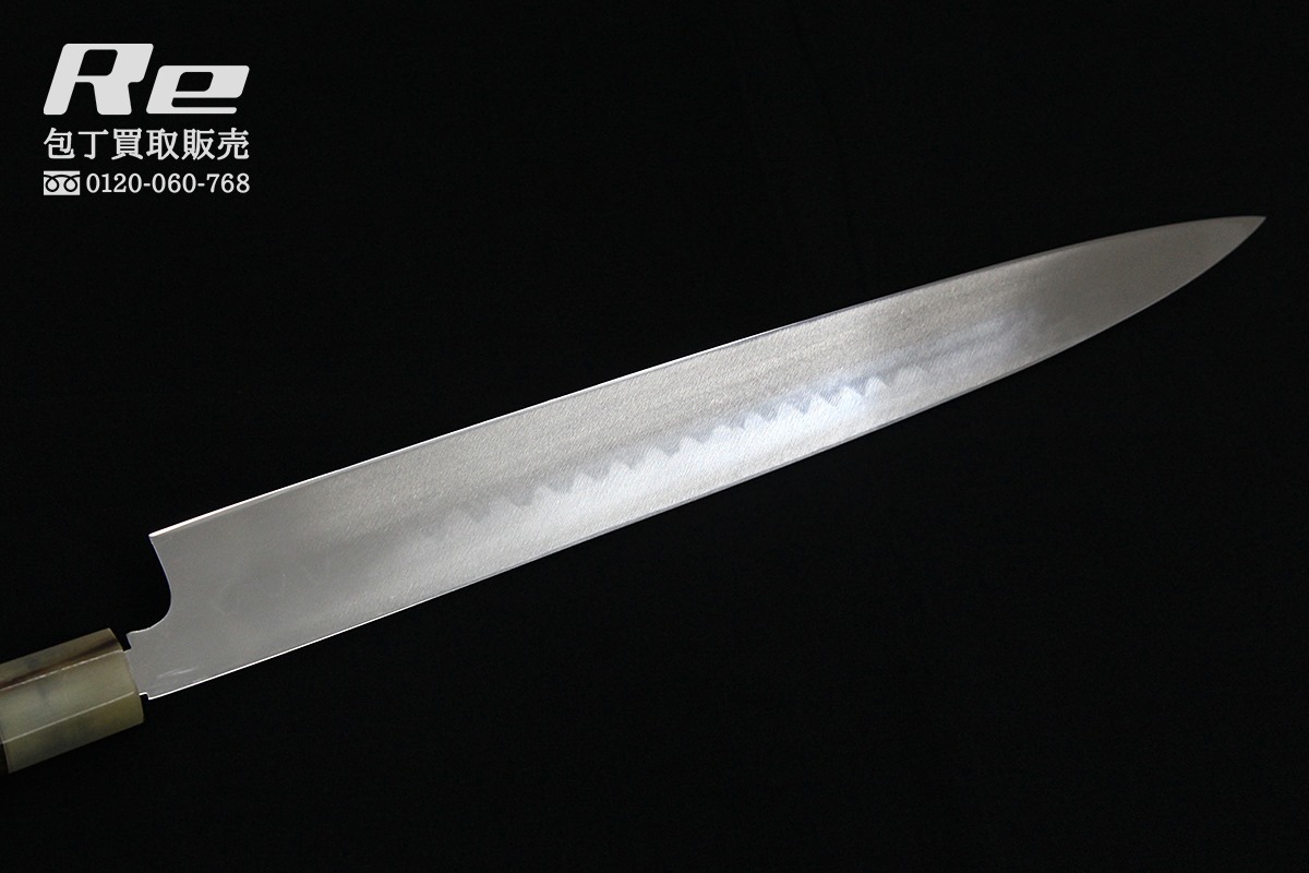 本家 源正吉 柳刃包丁 尺一 334mm 本焼 両鏡面 白水牛紫檀八角柄 白鞘