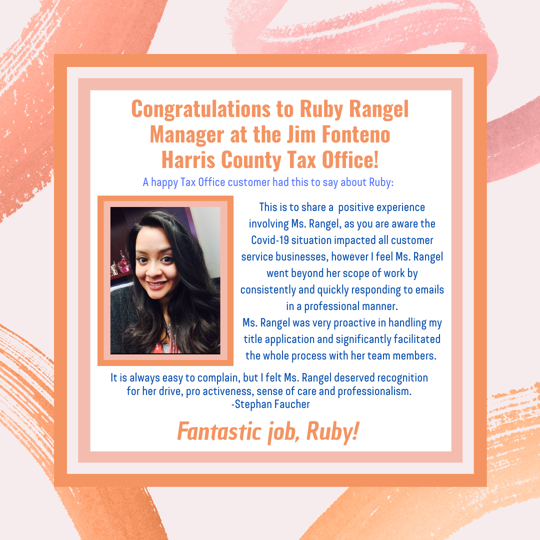 Fantastic job, Ruby! Harris County Tax Office Facebook