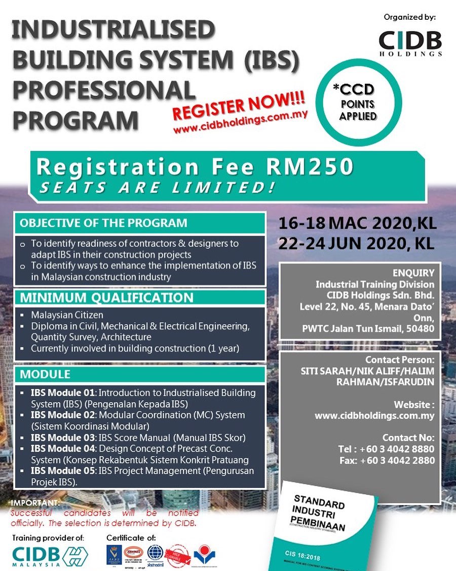 Cidb Holdings Register Now Seats Are Limited Ibs Program Only Rm250 Rm250 Rm250 For Registration Fee Grab Now Www Cidbholdings Com My 034042 8880 Facebook